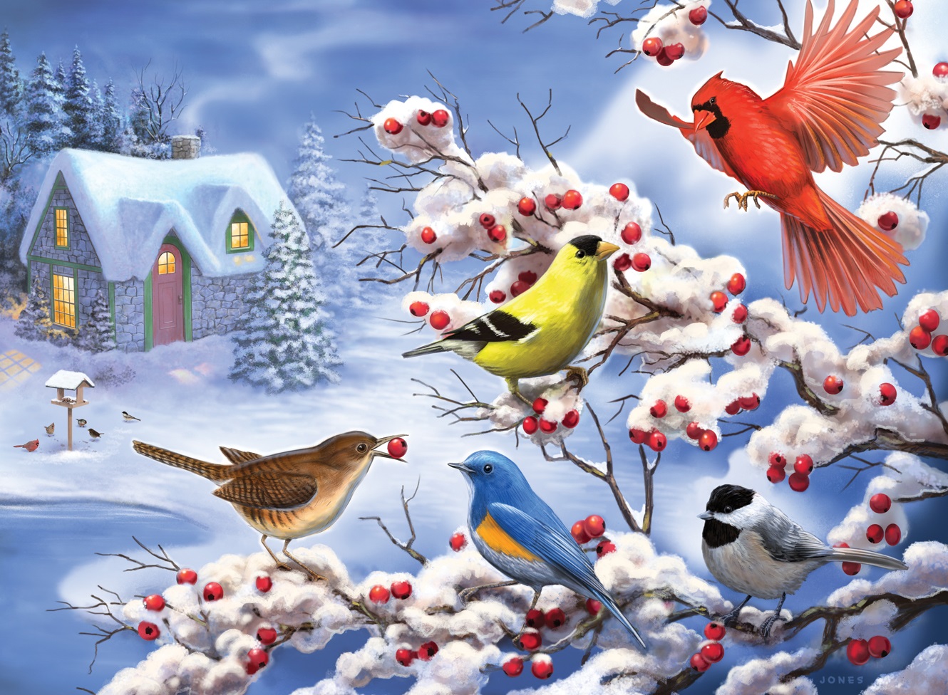 Картина птицы зимнего леса