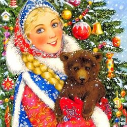 Jigsaw puzzle: Snow Maiden with teddy bear