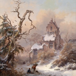 Jigsaw puzzle: Winter landscape with brushwood pickers