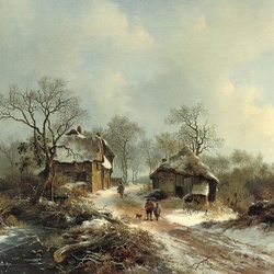 Jigsaw puzzle: Villagers on a snowy road