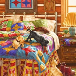 Jigsaw puzzle: Puppies on the bed