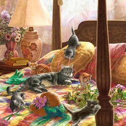 Jigsaw puzzle: Kittens on the bed