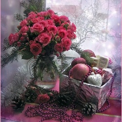 Jigsaw puzzle: Roses and Christmas decorations