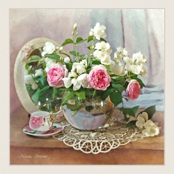 Jigsaw puzzle: Pink roses with jasmine