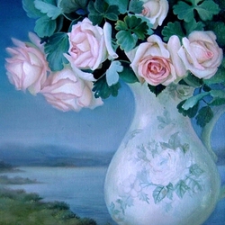 Jigsaw puzzle: Bouquet of roses in a white vase