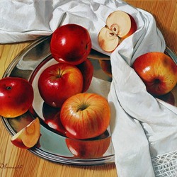 Jigsaw puzzle: Apples on a silver platter