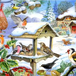 Jigsaw puzzle: Birds at the trough