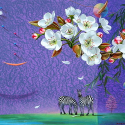 Jigsaw puzzle: Apple blossom and zebras