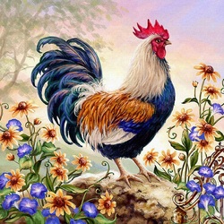 Jigsaw puzzle: Rooster in flowers