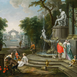 Jigsaw puzzle: Society in a park with palace architecture