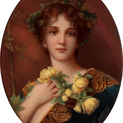 Jigsaw puzzle: Girl with yellow roses