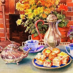 Jigsaw puzzle: Tea table and flowers