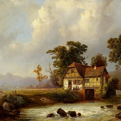 Jigsaw puzzle: Landscape with a water mill