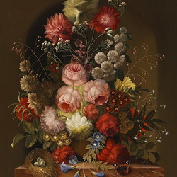 Jigsaw puzzle: Still life with bouquet and nest