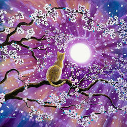 Jigsaw puzzle: Golden cat in sakura branches