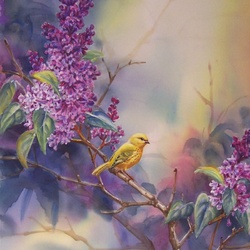 Jigsaw puzzle: Flowers and birds. Lilac