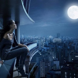 Jigsaw puzzle: Girl and moon