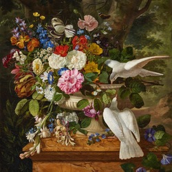 Jigsaw puzzle: Flowers and pigeons