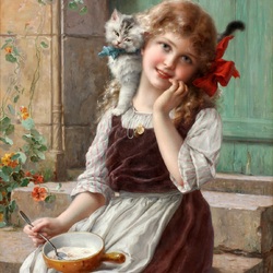 Jigsaw puzzle: Girl with a kitten