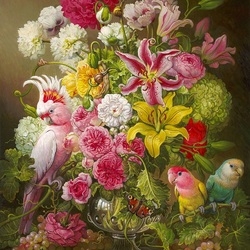 Jigsaw puzzle: Peonies with parrots