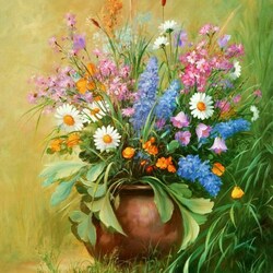 Jigsaw puzzle:  Clay vase with wildflowers