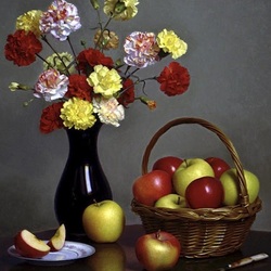 Jigsaw puzzle: Carnations and apples