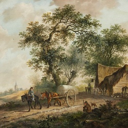 Jigsaw puzzle: Landscape with a horse carriage