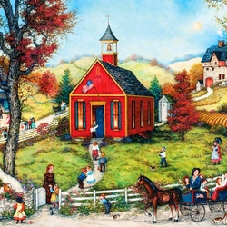 Jigsaw puzzle: Gathering to school