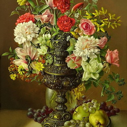 Jigsaw puzzle: Still life with flowers and fruits ---
