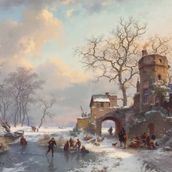 Jigsaw puzzle: Winter landscape with figures on ice