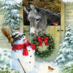 Jigsaw puzzle: Donkey and snowman