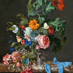 Jigsaw puzzle: Floral still life with clock