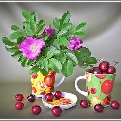 Jigsaw puzzle: Still life with flowers and cherries