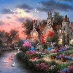 Jigsaw puzzle: Manor by the river