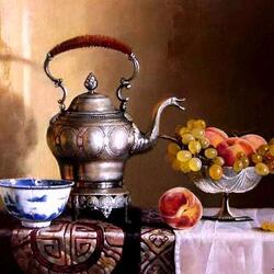 Jigsaw puzzle: Still life with a silver teapot