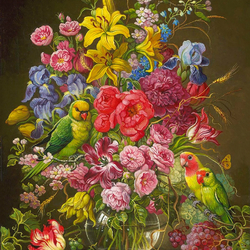 Jigsaw puzzle: Bouquet with a parrot