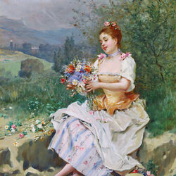 Jigsaw puzzle: Girl with a bouquet