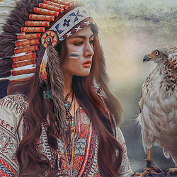 Jigsaw puzzle: Indian girl with eagle