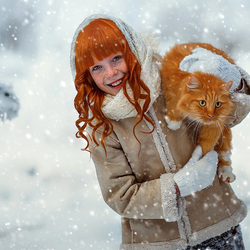Jigsaw puzzle: Girl with a ginger cat