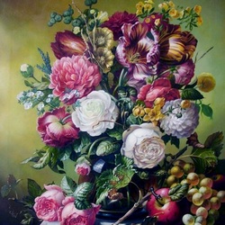 Jigsaw puzzle: Bouquet with roses and grapes