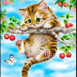Jigsaw puzzle: Kitten on cherry