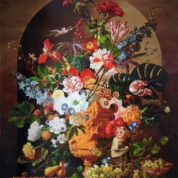 Jigsaw puzzle: Still life with a monkey and flowers.