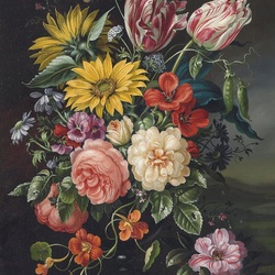 Jigsaw puzzle: Bouquet with tulips and sunflowers