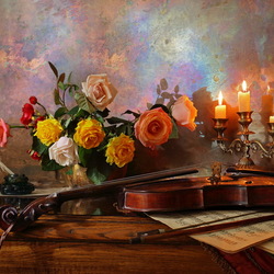 Jigsaw puzzle: Still life with violin and roses