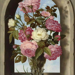 Jigsaw puzzle: Bouquet of roses in a niche