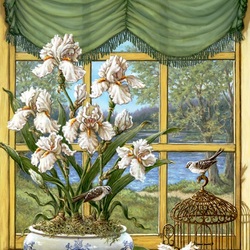 Jigsaw puzzle: Irises on the window