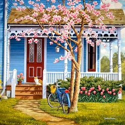 Jigsaw puzzle: Apple tree by the terrace