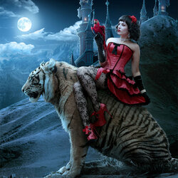 Jigsaw puzzle: Girl on a tiger