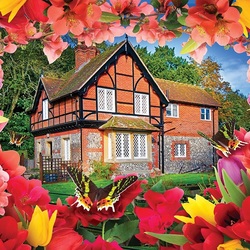 Jigsaw puzzle: House in a flower frame