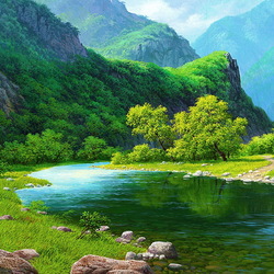 Jigsaw puzzle: The river at the foot of the mountains